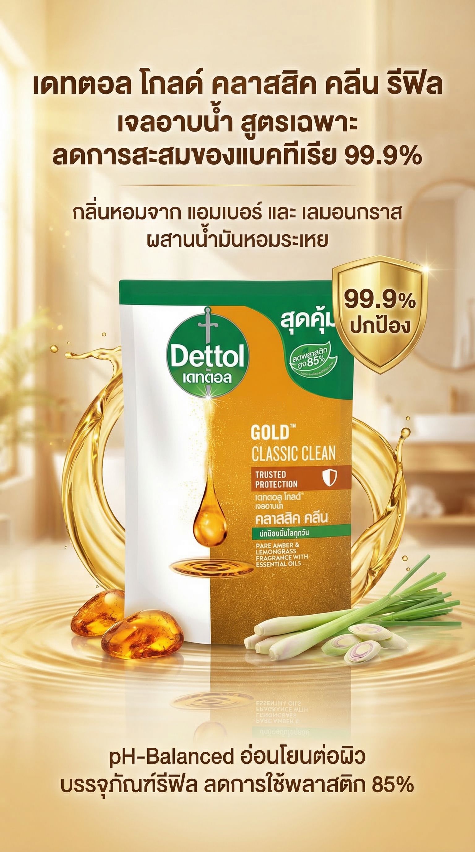 DETTOL GOLD CLASSIC SHOWER GEL REFILL 370 ML.