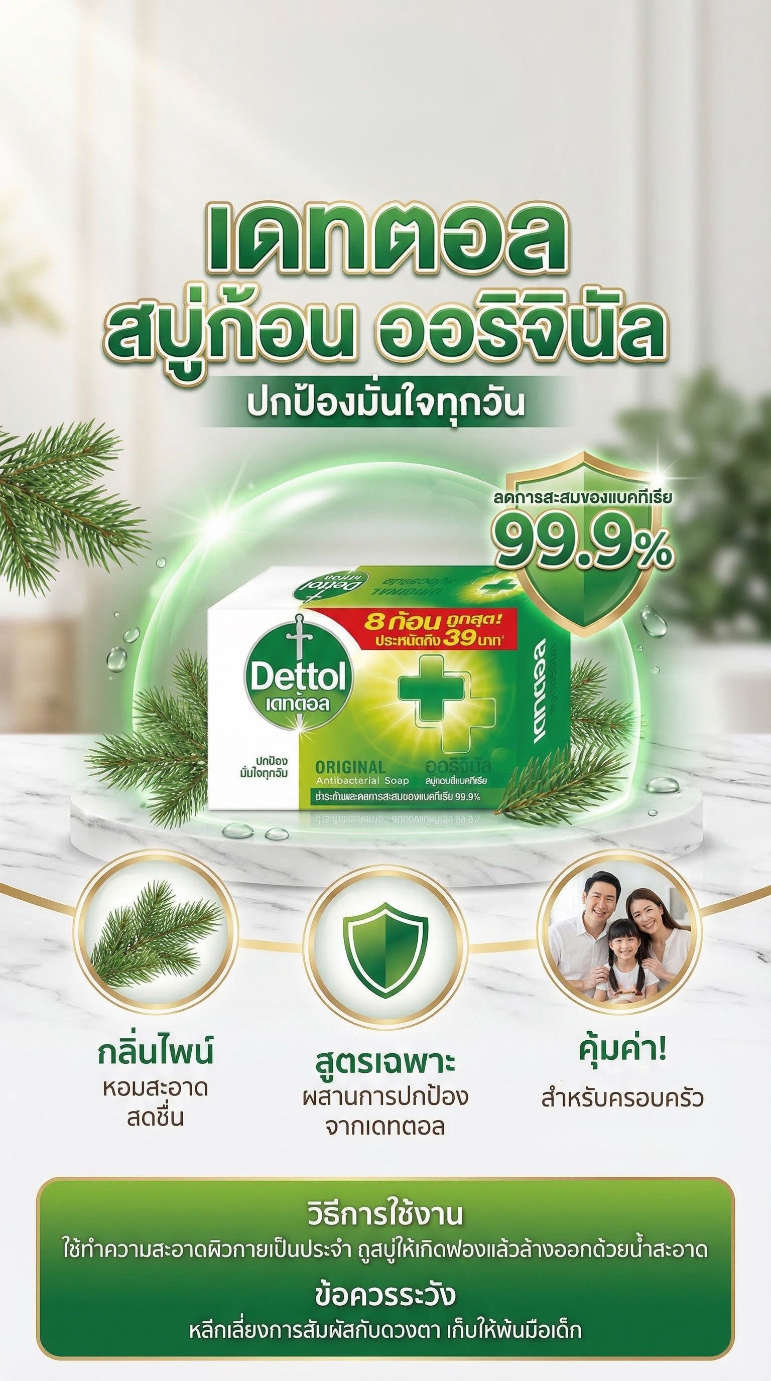 เดทตอล สบู่ก้อน ออริจินัล 60กรัมX8