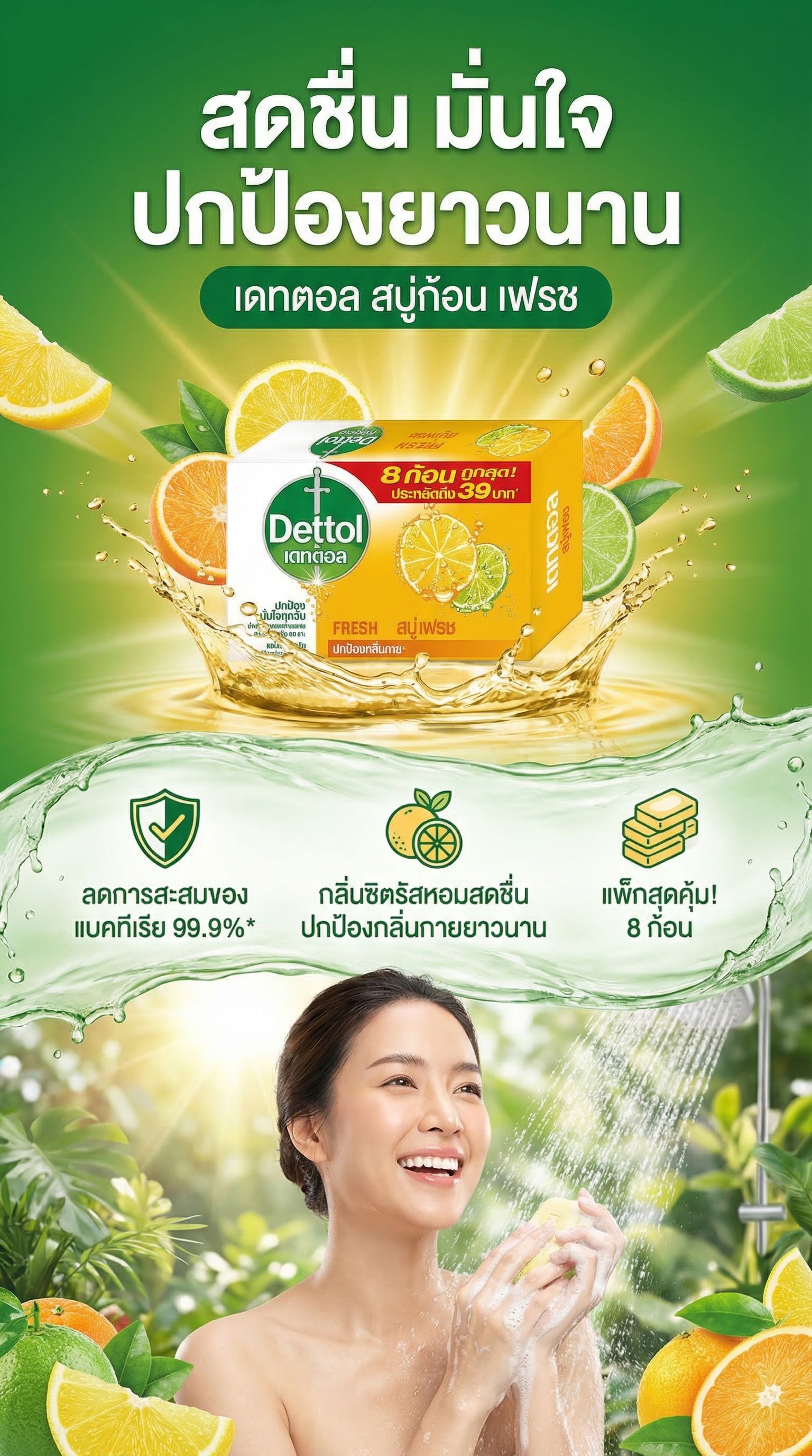 เดทตอล สบู่ก้อน เฟรช 60กรัมX8