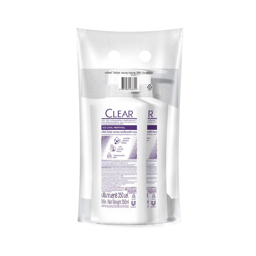 เคลียร์ แชมพู ไอซ์ คูล เมนทอล 350มล. แพ็ค 1+1