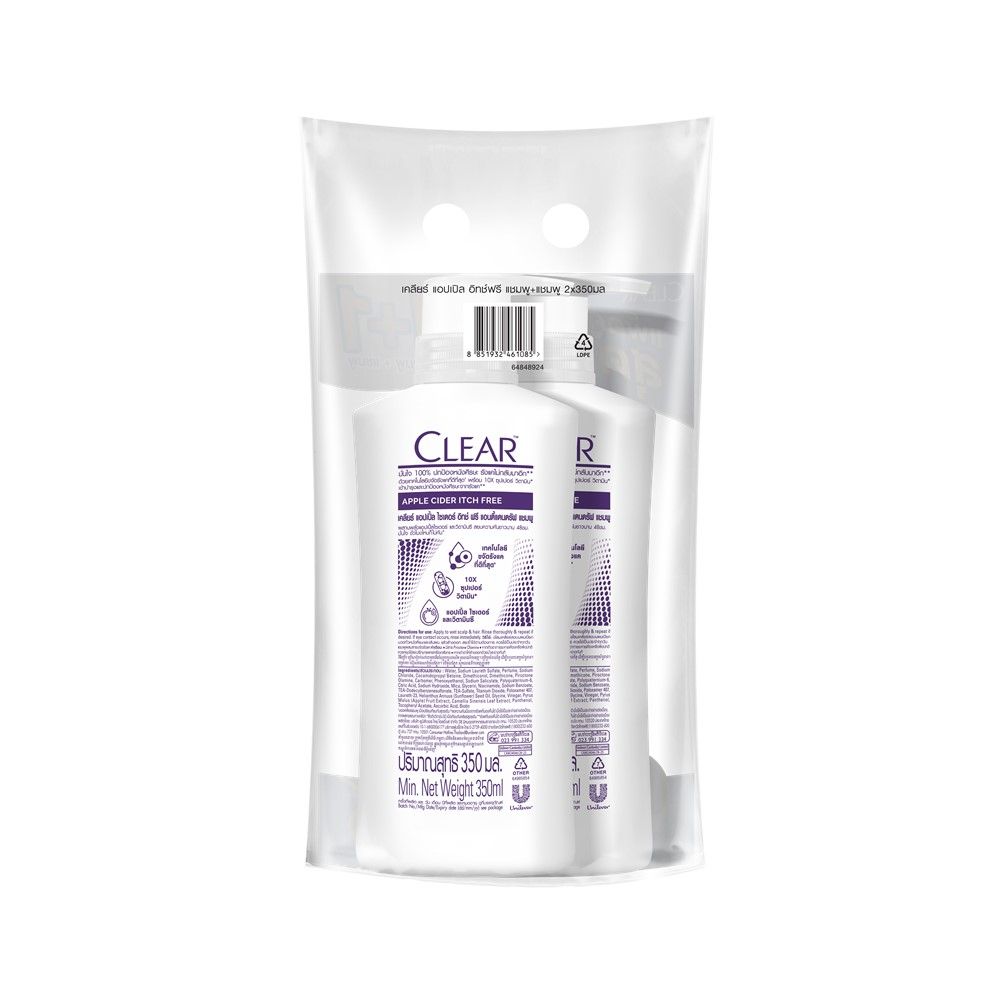 เคลียร์ แชมพู แอปเปิ้ล ไซเดอร์ อิทช์ฟรี 350มล แพ็ค 1+1