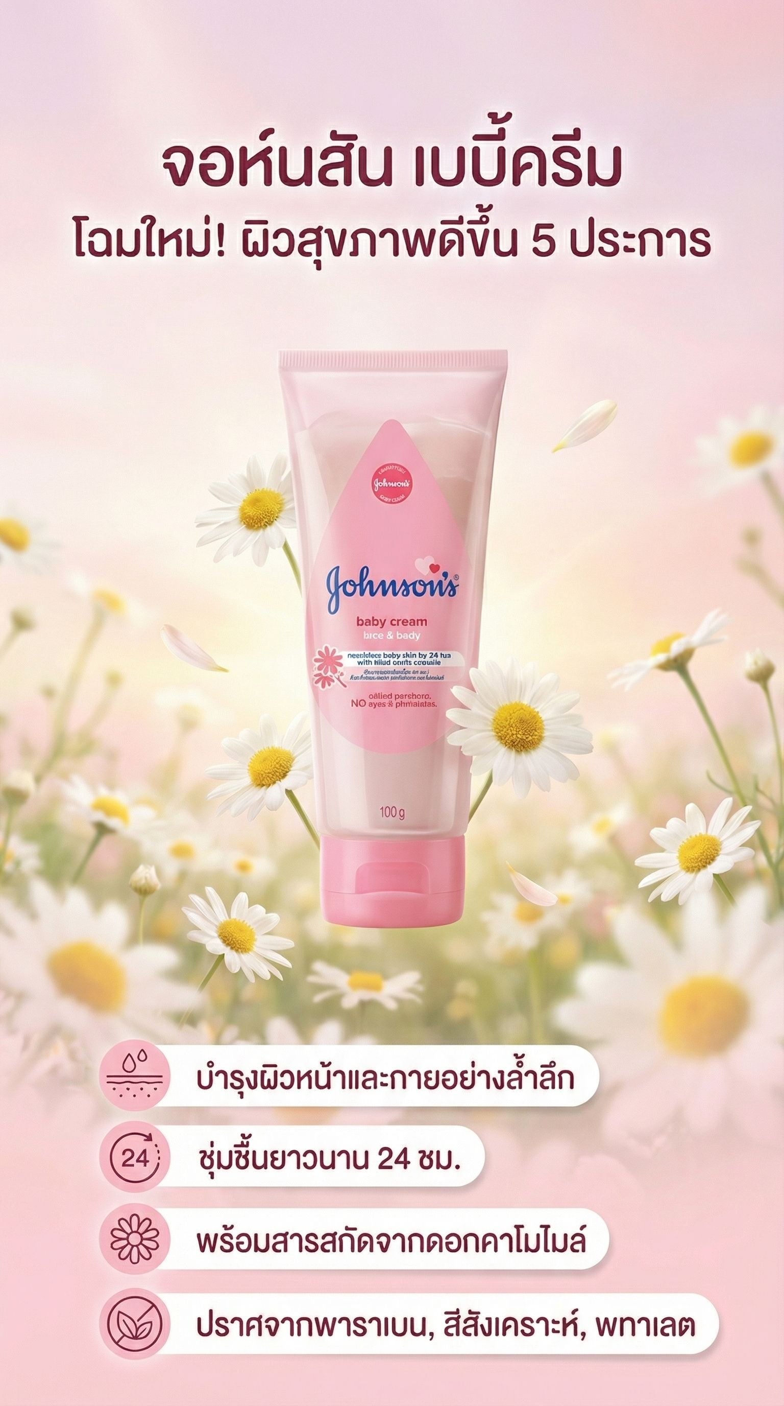 จอห์นสัน เบบี้ครีมเฟซแอนด์บอดี้100กรัม