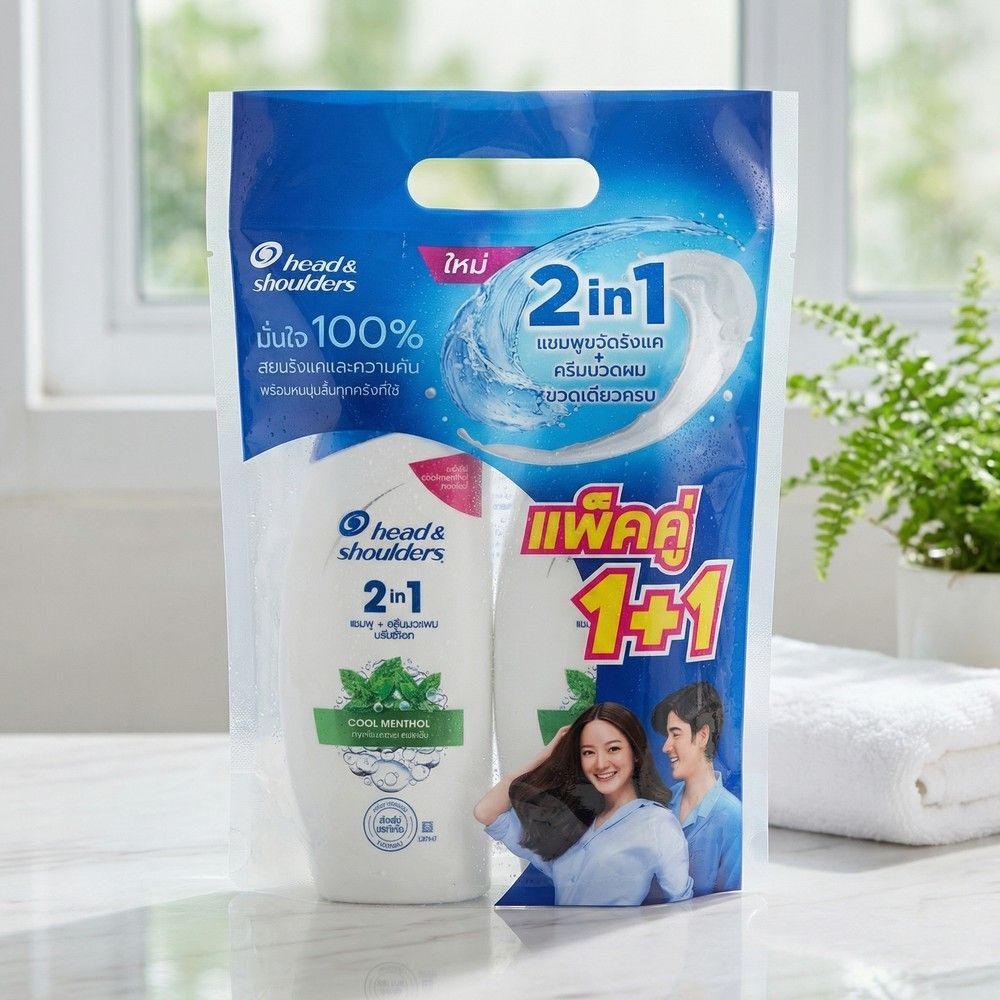 HEAD AND SHOULDERS ทูอินวันแชมพูคูลเมนทอลแพ็คคู่370มล.X2