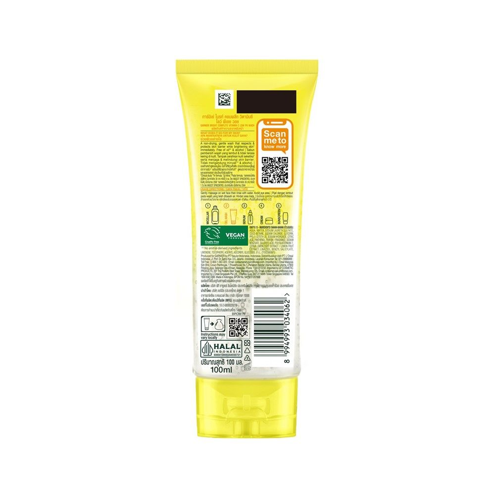 GARNIER BRIGHT COMPLETE LOW PH WASH 100 ML