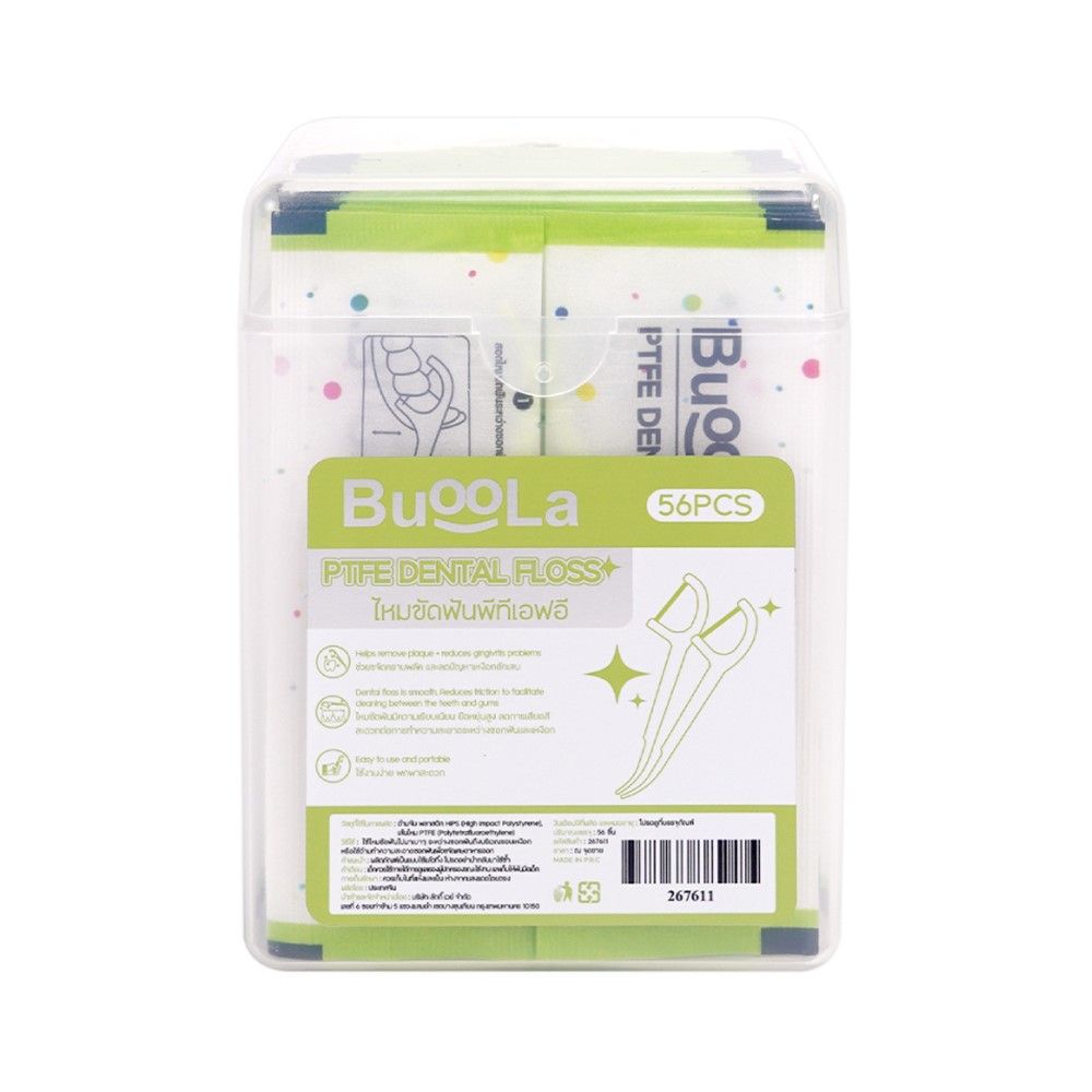 BUOOLA FLOSS PICK MINT LIGHT GREEN 56 PCS.