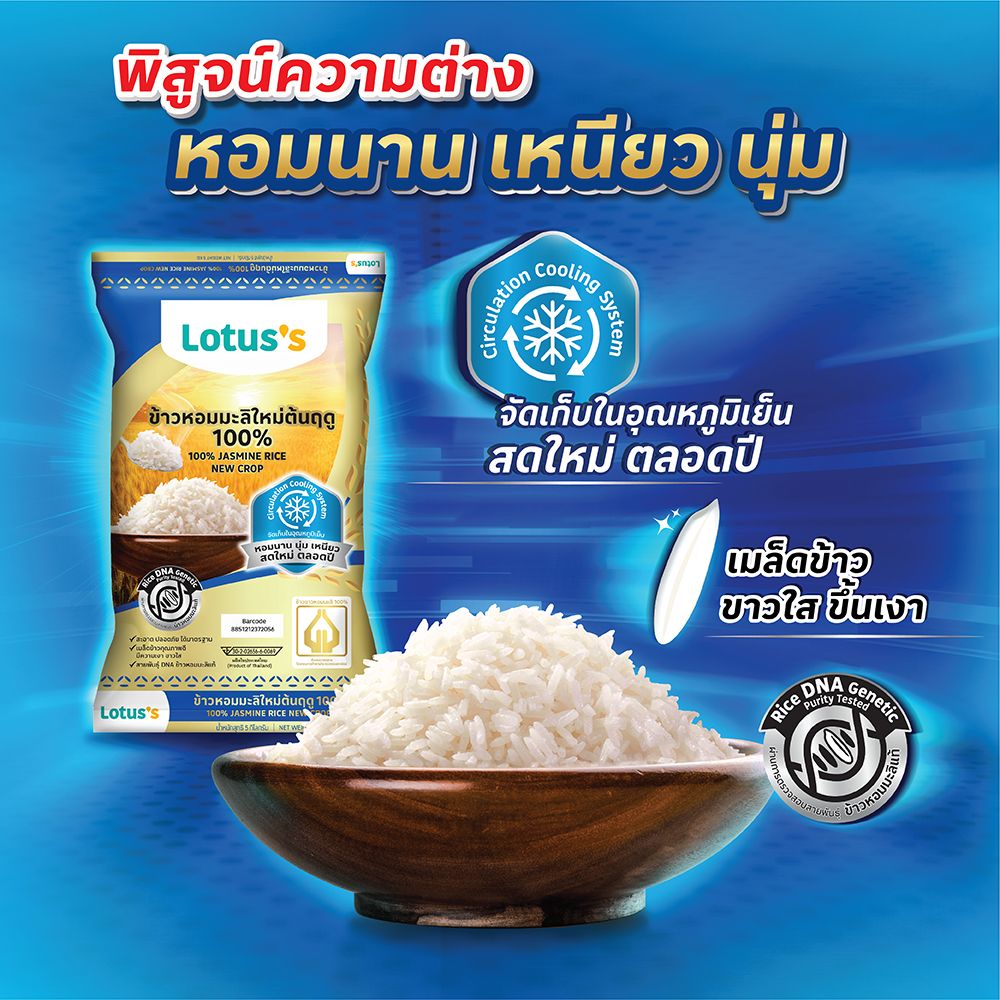 โลตัสข้าวขาวหอมมะลิต้นฤดู 100% 5 กก.