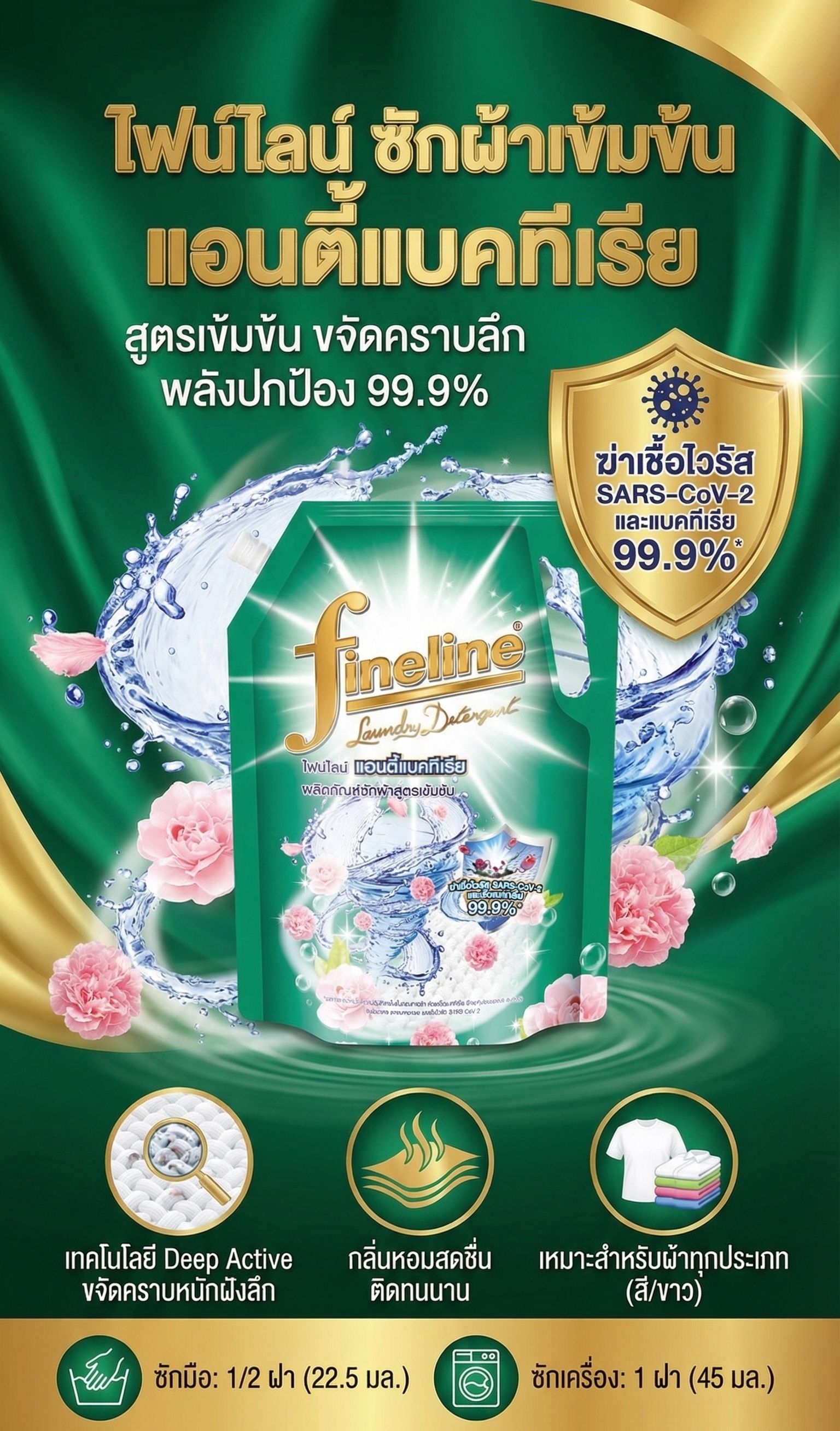 ไฟน์ไลน์ซักผ้าเข้มข้น เขียว 1250 มล.