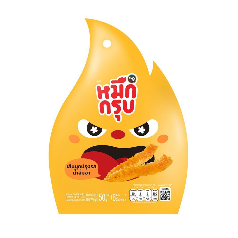 หมึกกรุบ เส้นบุกปรุงรสน้ำจิ้มงา 50ก.