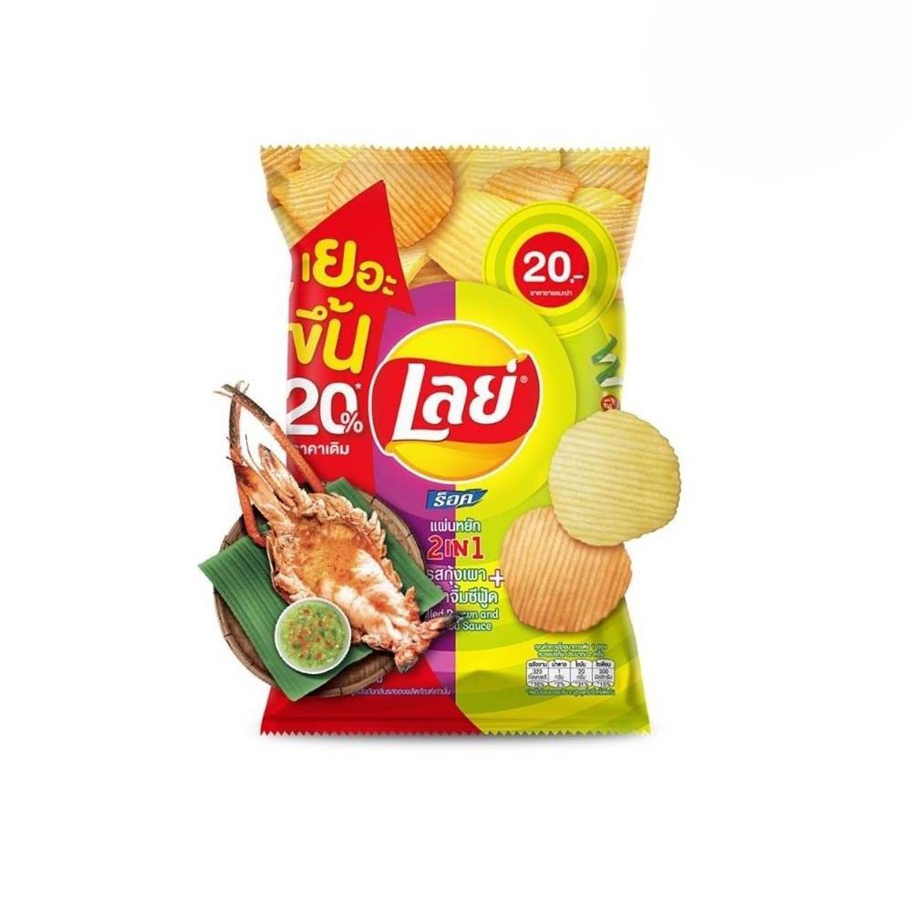 เลย์ร็อค มันฝรั่งแผ่นหยักรสกุ้งเผาและน้ำจิ้มซีฟู้ด 46กรัม