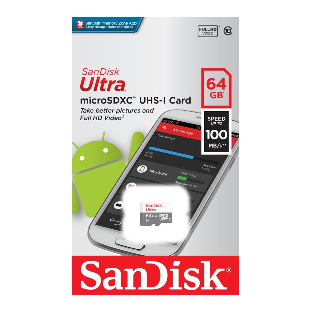 SANDISK MICROSDC10 SDSQUNR 64G 80/100MB