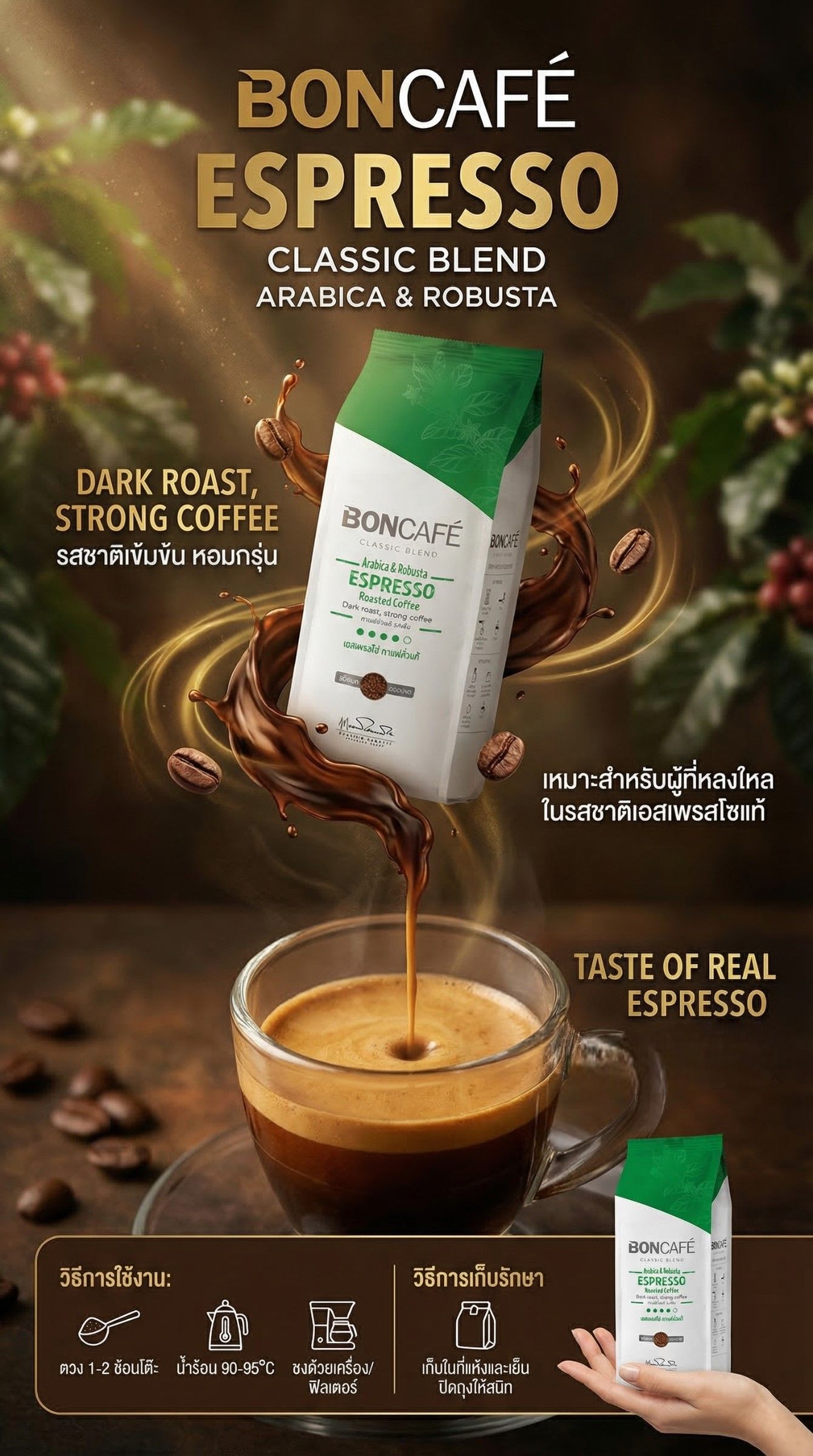 บอนกาแฟ กาแฟคั่วชนิดบด เอสเพรสโซ 250ก.