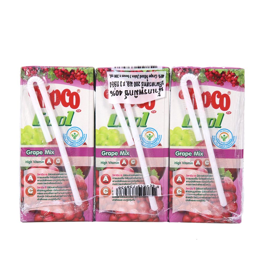 ทิปโก้คูลฟิตน้ำองุ่น+ผลไม้รวม40% 200มลX3