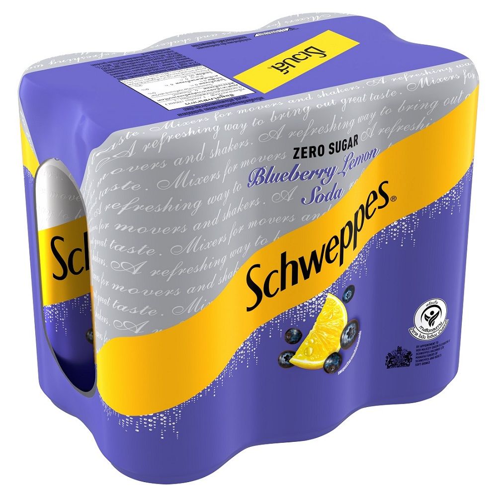 SCHWEPPES NO SUGAR BLUEBERRY LEMON SODA 330 ML PACK 6