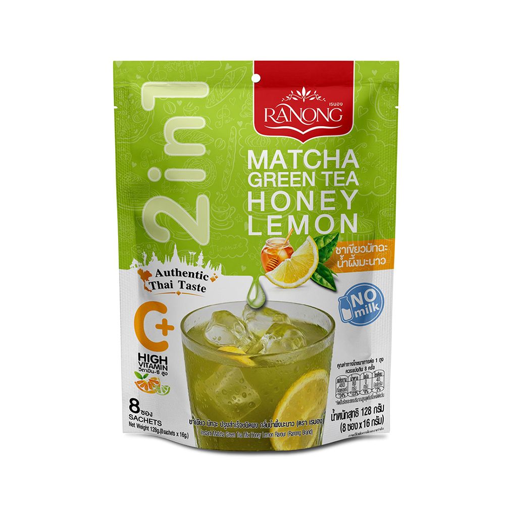 RANONG MATCHA GREEN TEA HONEY LEMON 16 G PACK 8 SACHETS