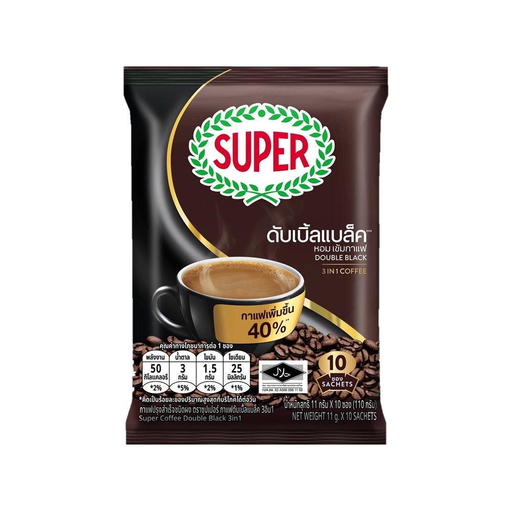 SUPER COFFEE 3IN1 DOUBLE BLACK 11 G PACK 10 SACHET