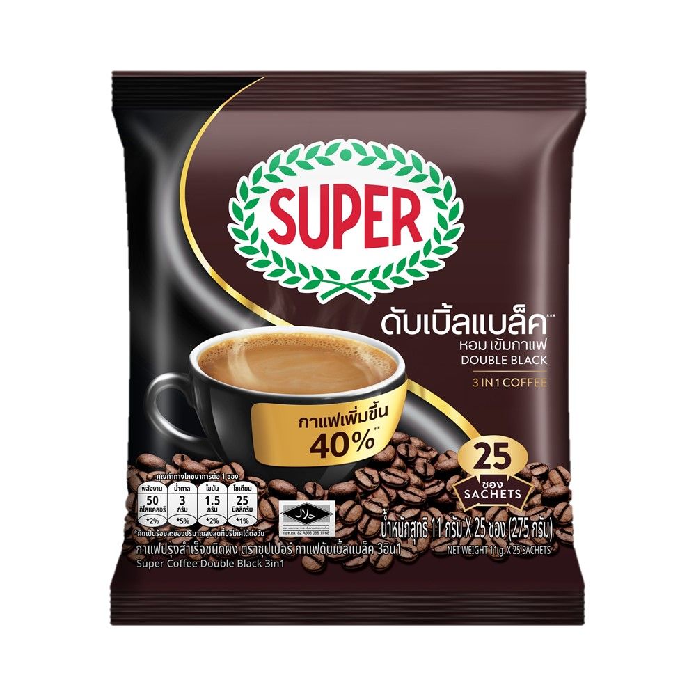SUPER COFFEE 3IN1 DOUBLE BLACK 11 G PACK 25 SACHET